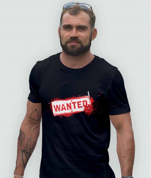 Мъжка тениска с щампа Текст и надписи WANTED